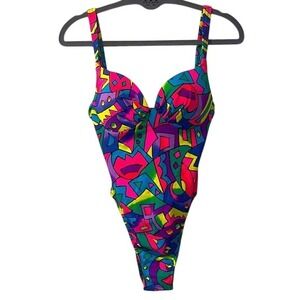 Venus Vintage Neon Geometric One-Piece Swimsuit Medium‎